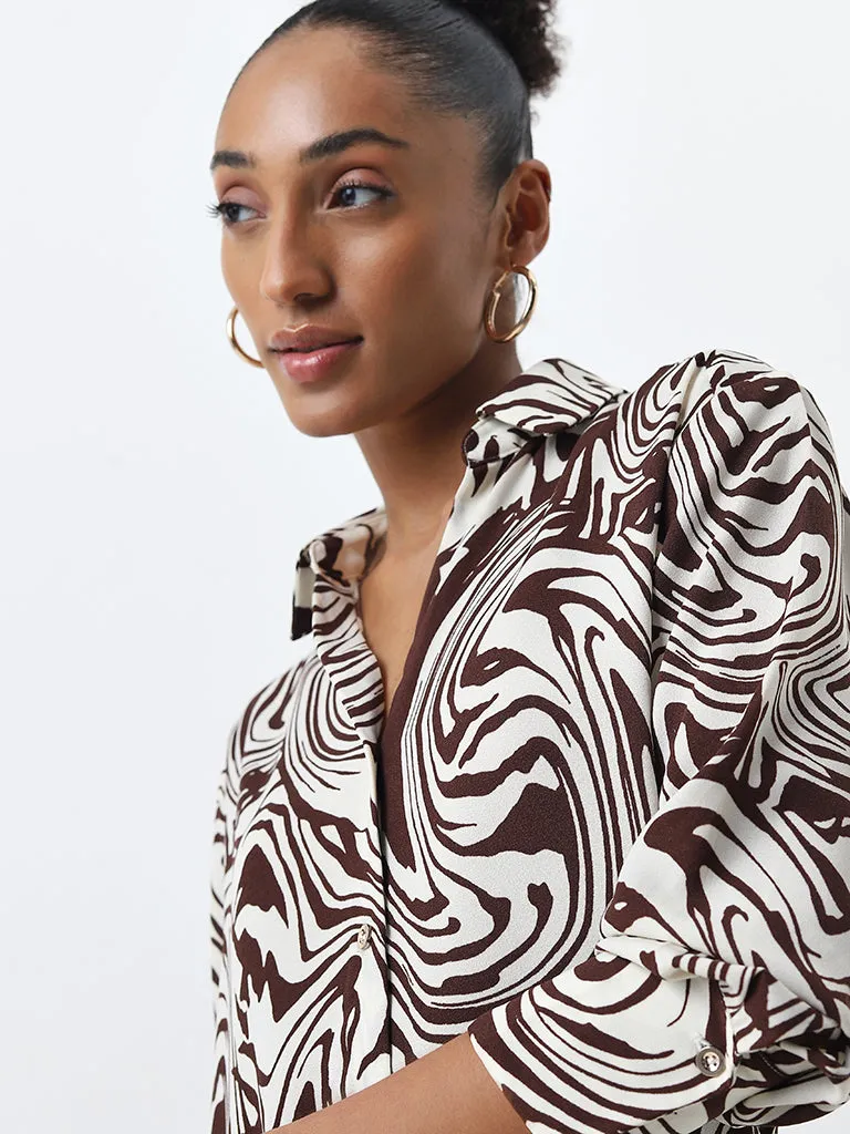 Wardrobe Brown Abstract Print Shirt